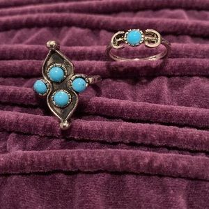 Pair of silver and turquoise like rings. Boho, southwest, beach vibes.